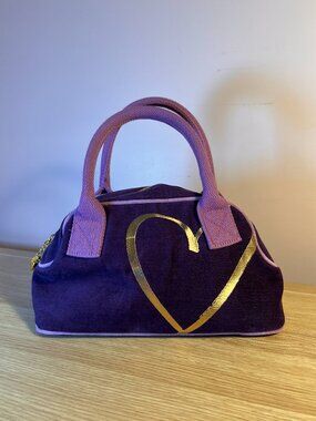 Victoria's Secret Vintage Heart Y2K Purse Handbag Purple Gold Velour